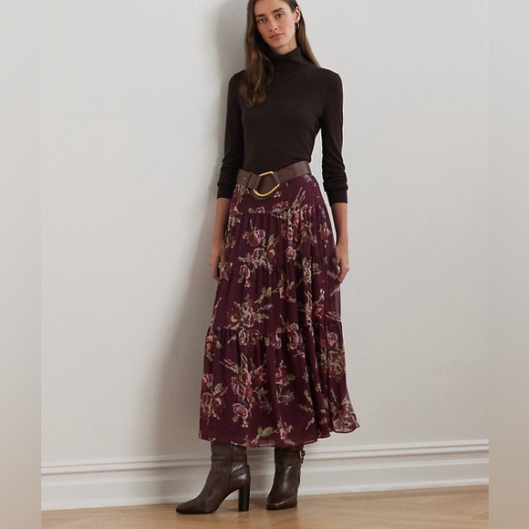 Vintage 80's Ralph Lauren 100% Wool Midi Pleated Medallion Skirt Pink Size 6 USA - Picture 11 of 12